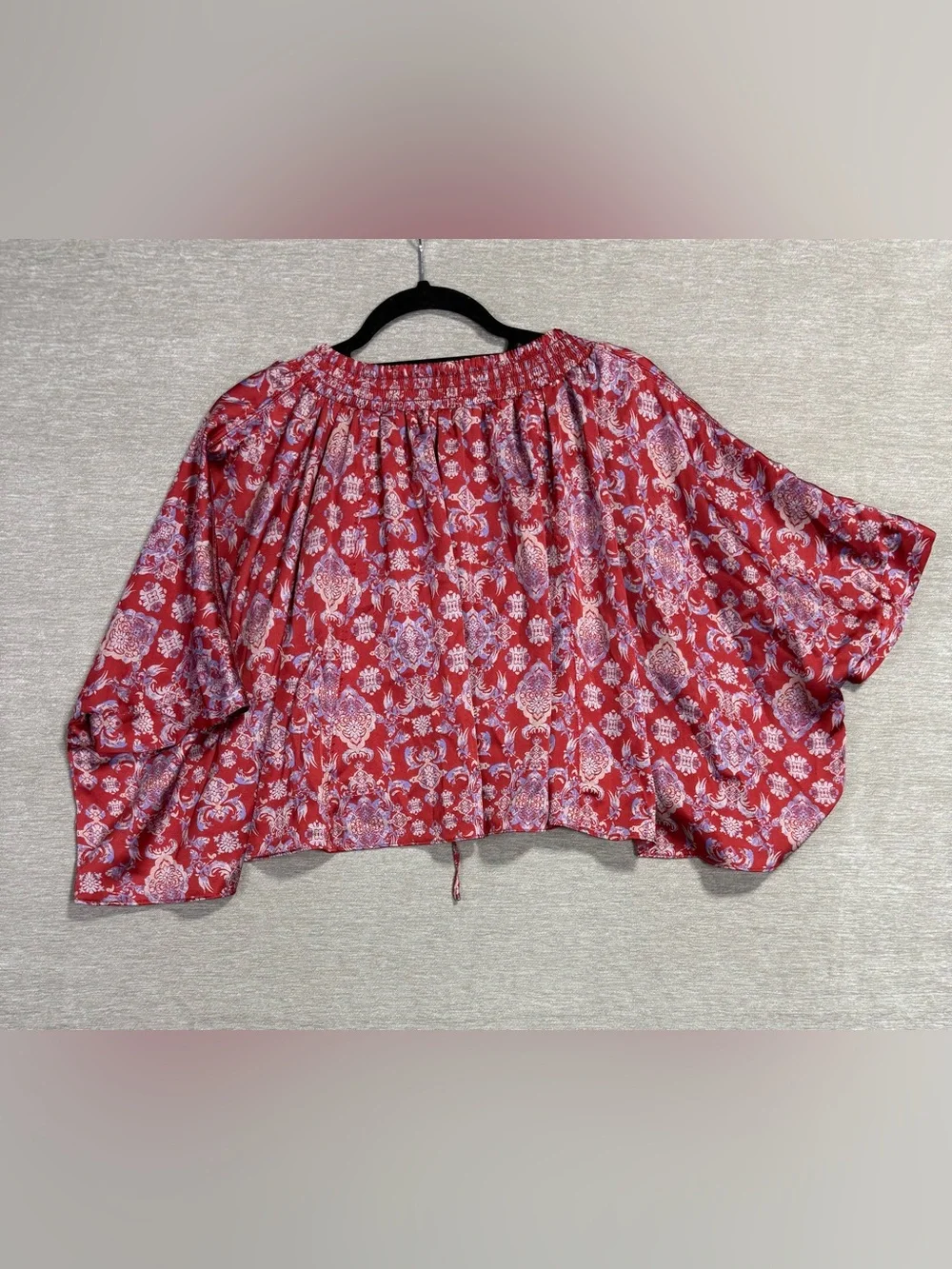 Free People Red Boho Floral Kimono Sleeve Tie Front Crop Blouse Women’s XS
